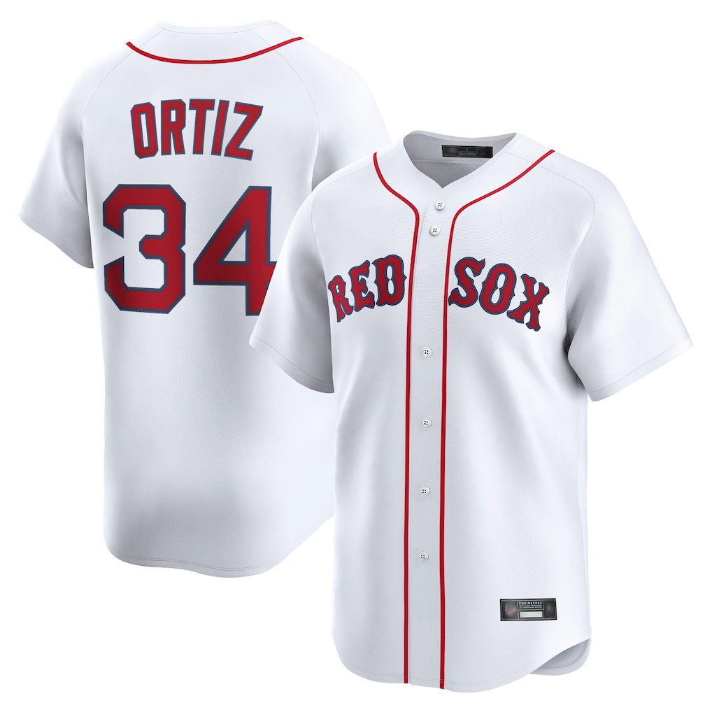 B.Red Sox #34 David Ortiz Player White Limited Home Game Qdoa Stitched Jerseys
