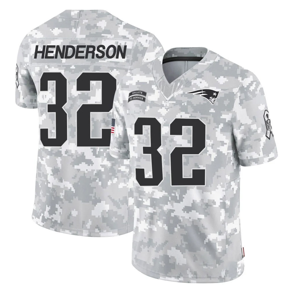 NE.Patriots #32 TreVeyon Henderson Player Arctic Camo Salute To Service Limited Game Qdoa Stitched Jerseys