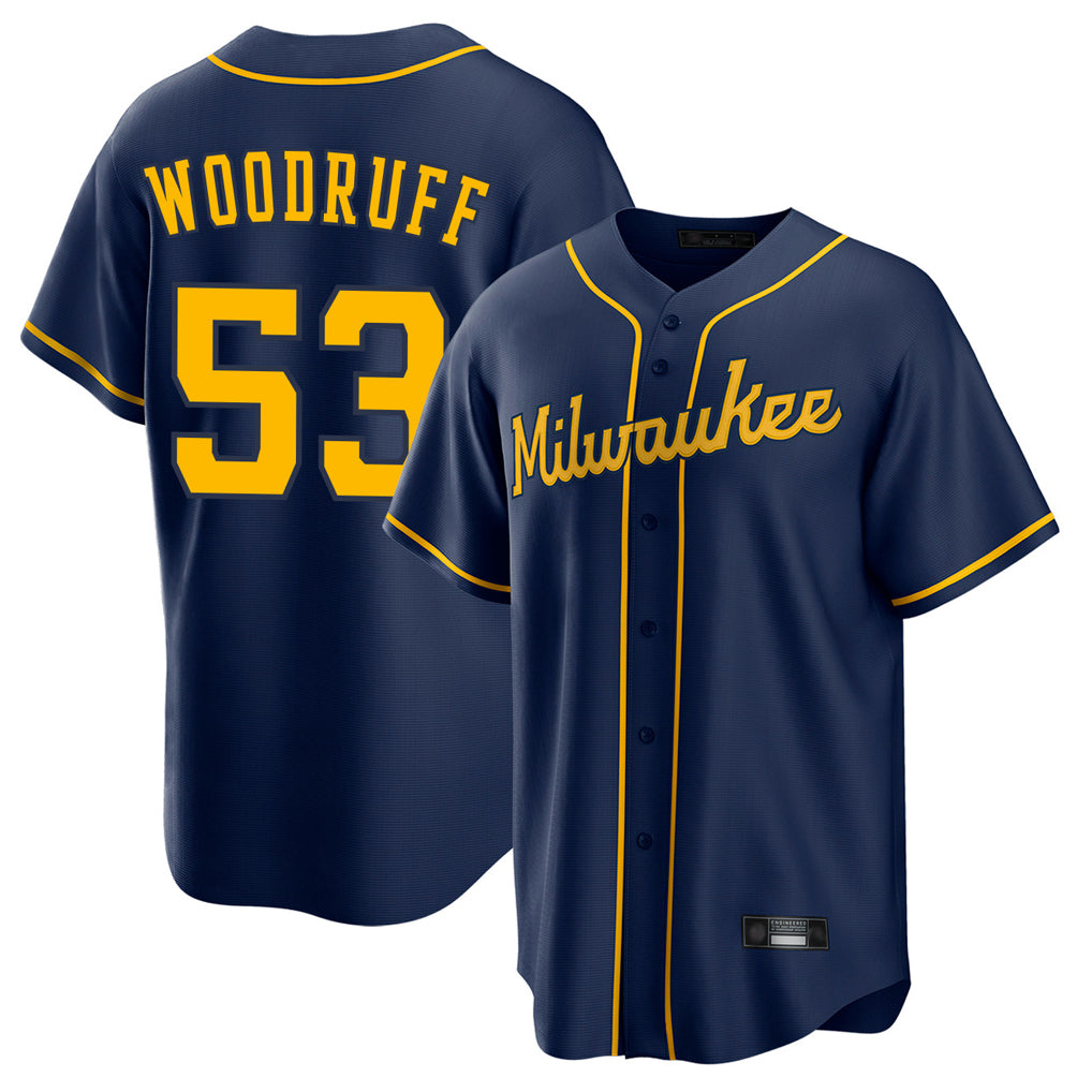 M.Brewers #53 Brandon Woodruff Player Navy Home Game Qdoa Stitched Jerseys