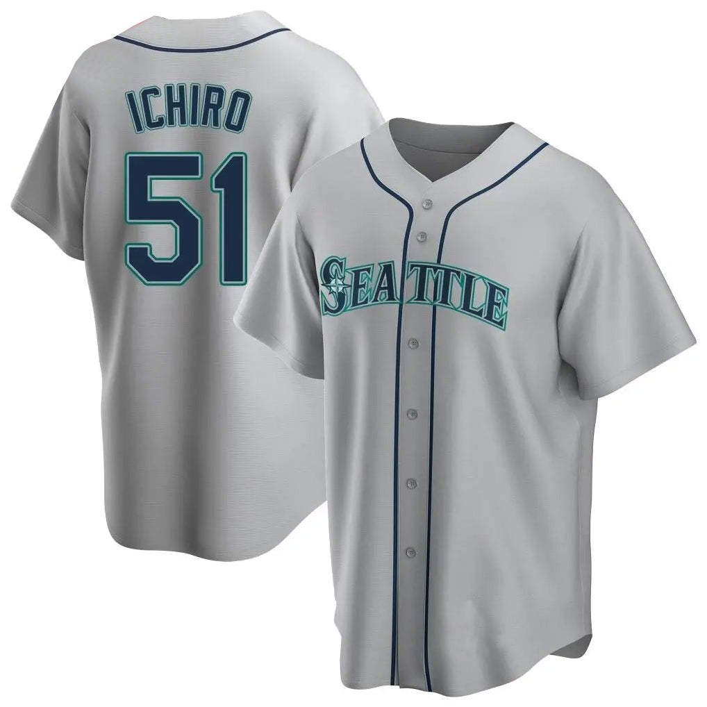 S.Mariners #51 Ichiro Suzuki Player Gray Home Game Qdoa Stitched Jerseys