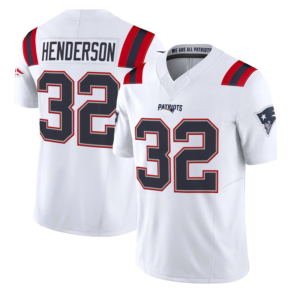NE.Patriots #32 TreVeyon Henderson Player White Limited Vapor F.U.S.E. Home Game Qdoa Stitched Jerseys