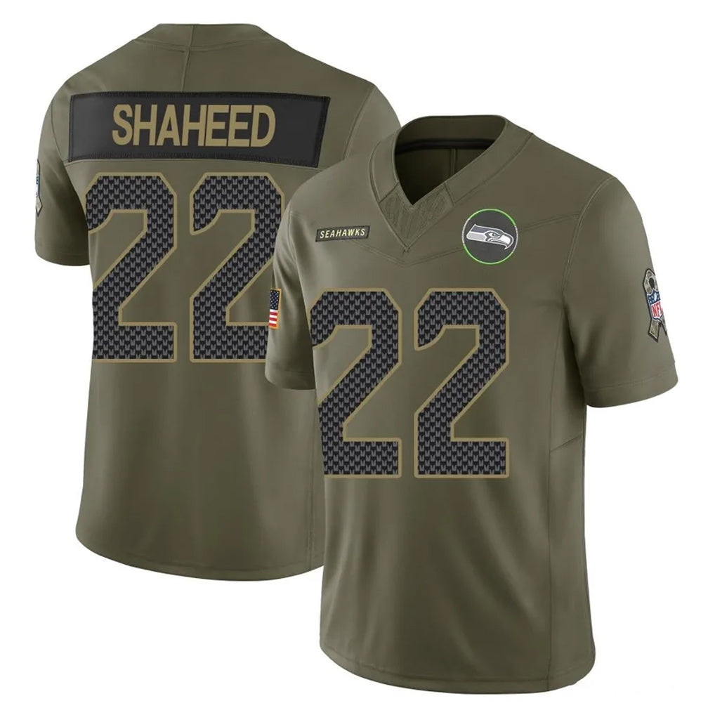 S.Seahawks #22 Rashid Shaheed Player Olive 2025 Salute To Service Limited Home Game Qdoa Stitched Jerseys