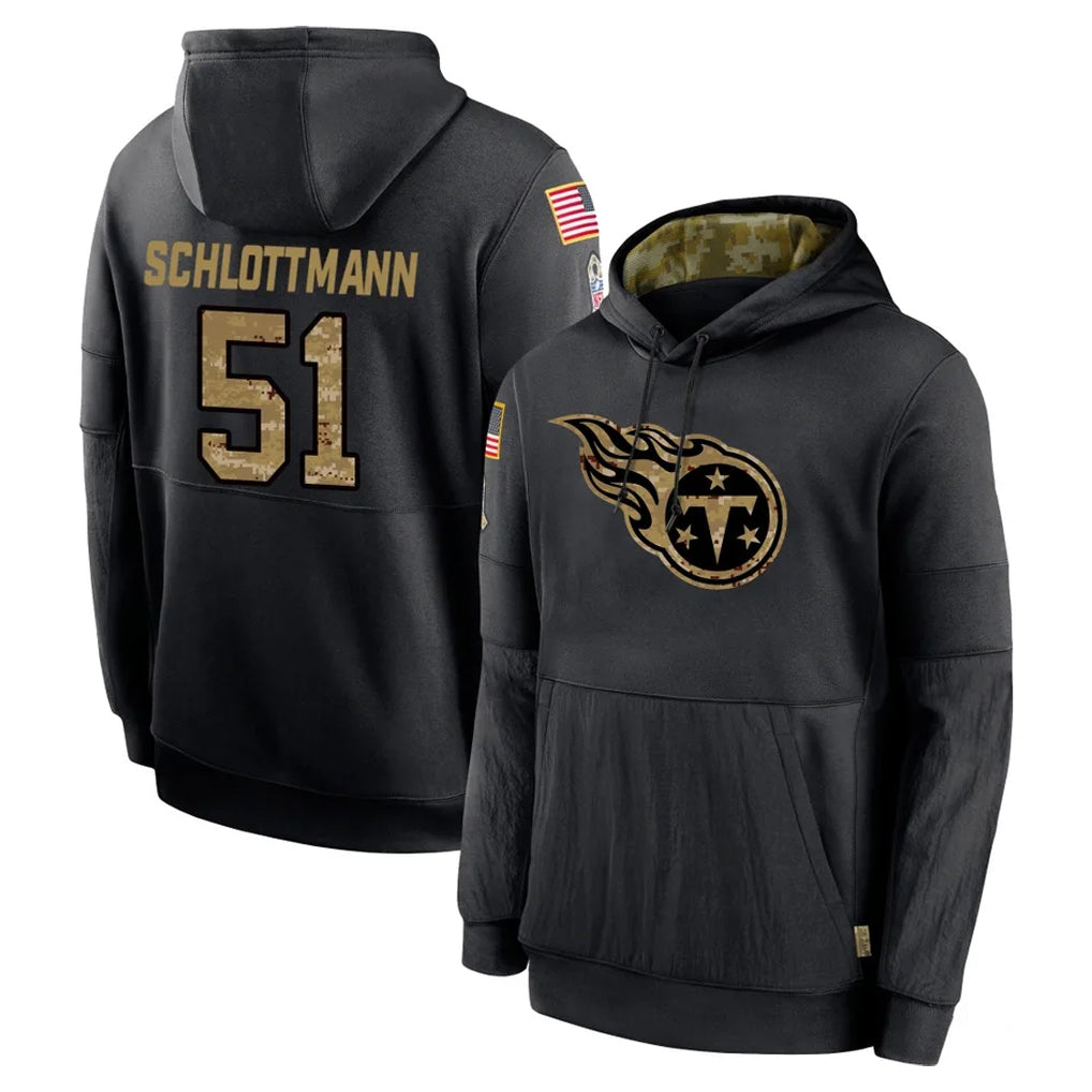 T.Titans #51 Austin Schlottmann Player Black Salute to Service Sideline Performance Pullover Hoodies Home Game Qdoa Stitched Jerseys