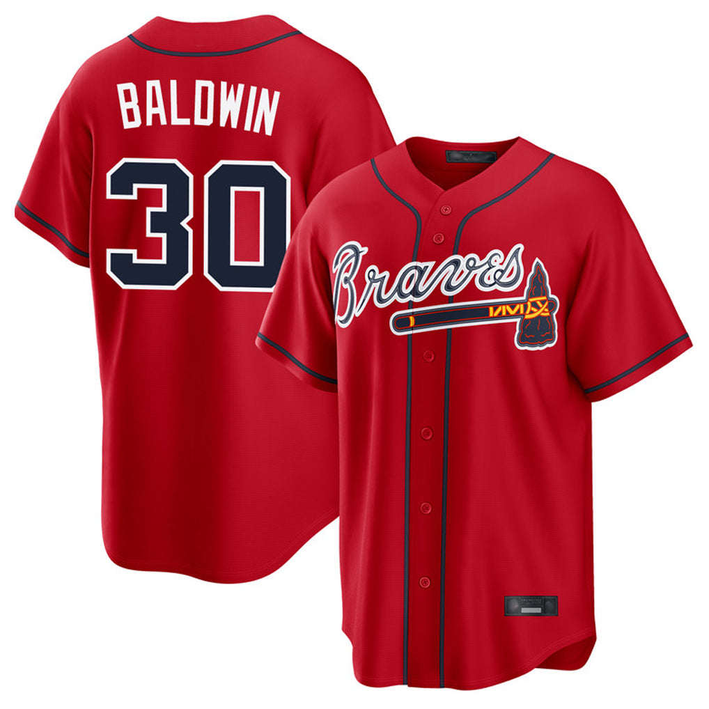 A.Braves #30 Drake Baldwin Player Red Home Game Qdoa Stitched Jerseys