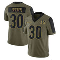 C.Bengals #30 Chase Brown Player Olive Salute to Service Game Qdoa Stitched Jerseys
