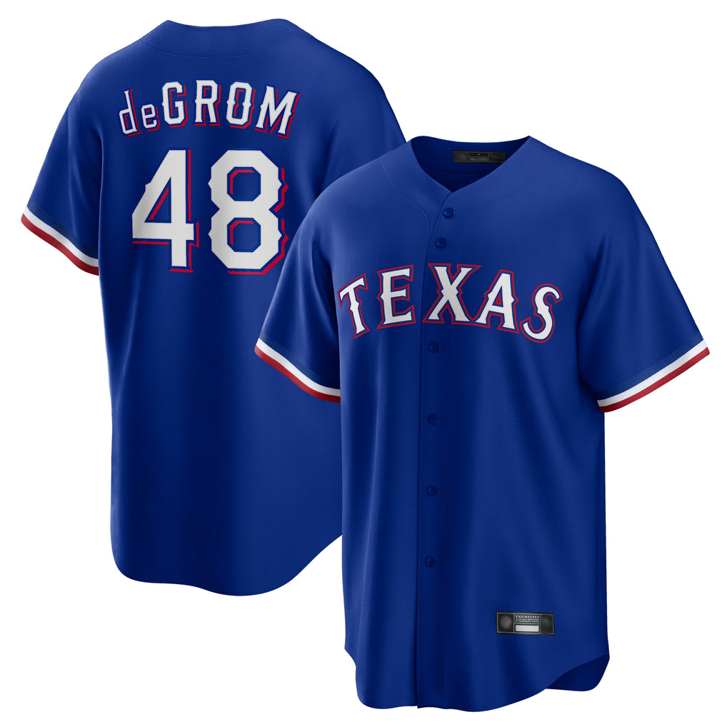 T.Rangers #48 Jacob deGrom Player Royal Home Game Qdoa Stitched Jerseys