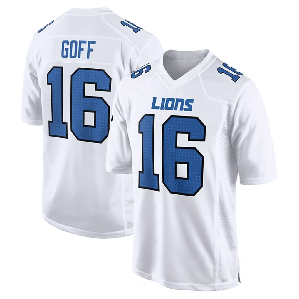 D.Lions #16 Jared Goff Player White Fashion Home Game Qdoa Stitched Jerseys