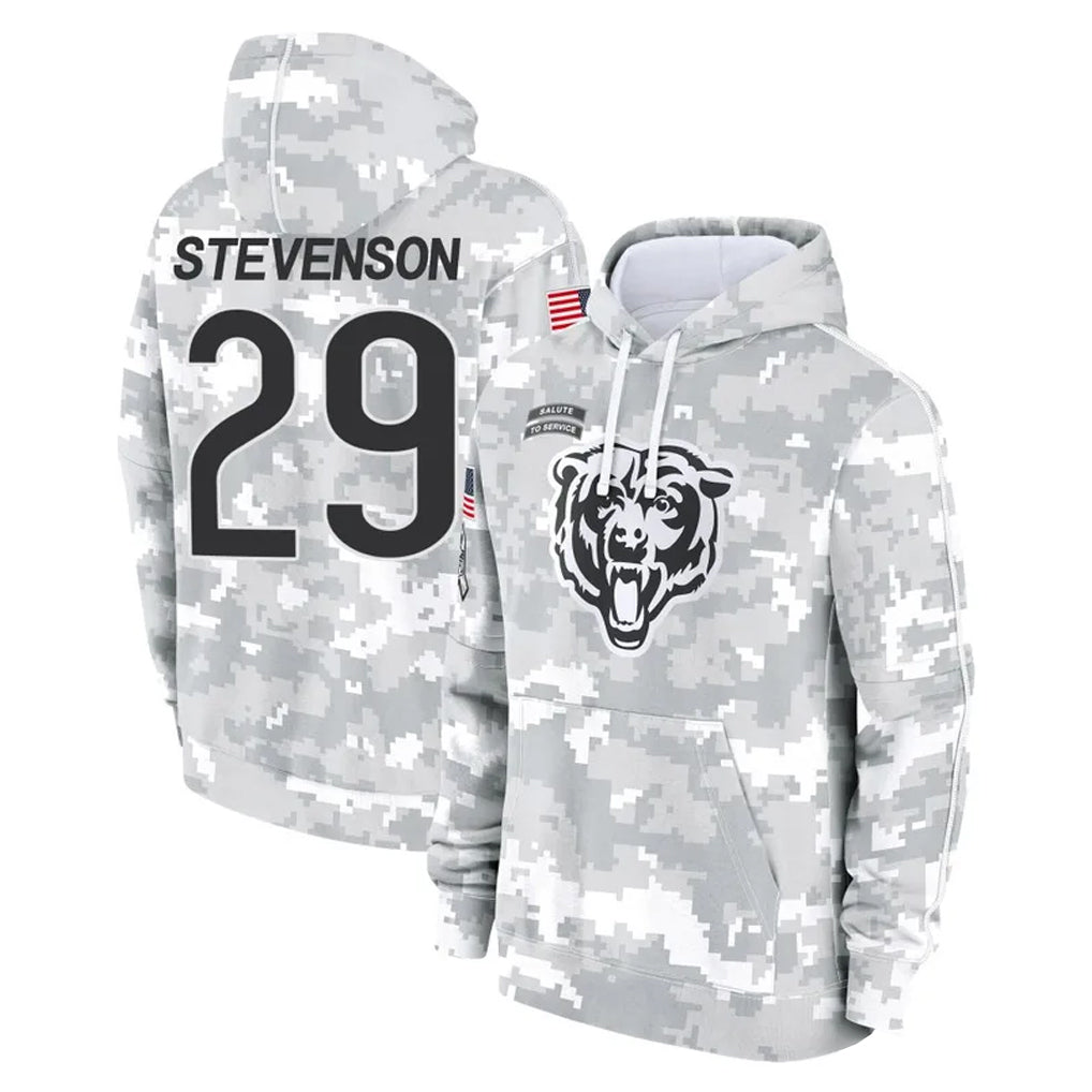 C.Bears #29 Tyrique Stevenson Player Arctic Camo Salute to Service Pullover Hoodies Limited Qdoa Stitched Jerseys