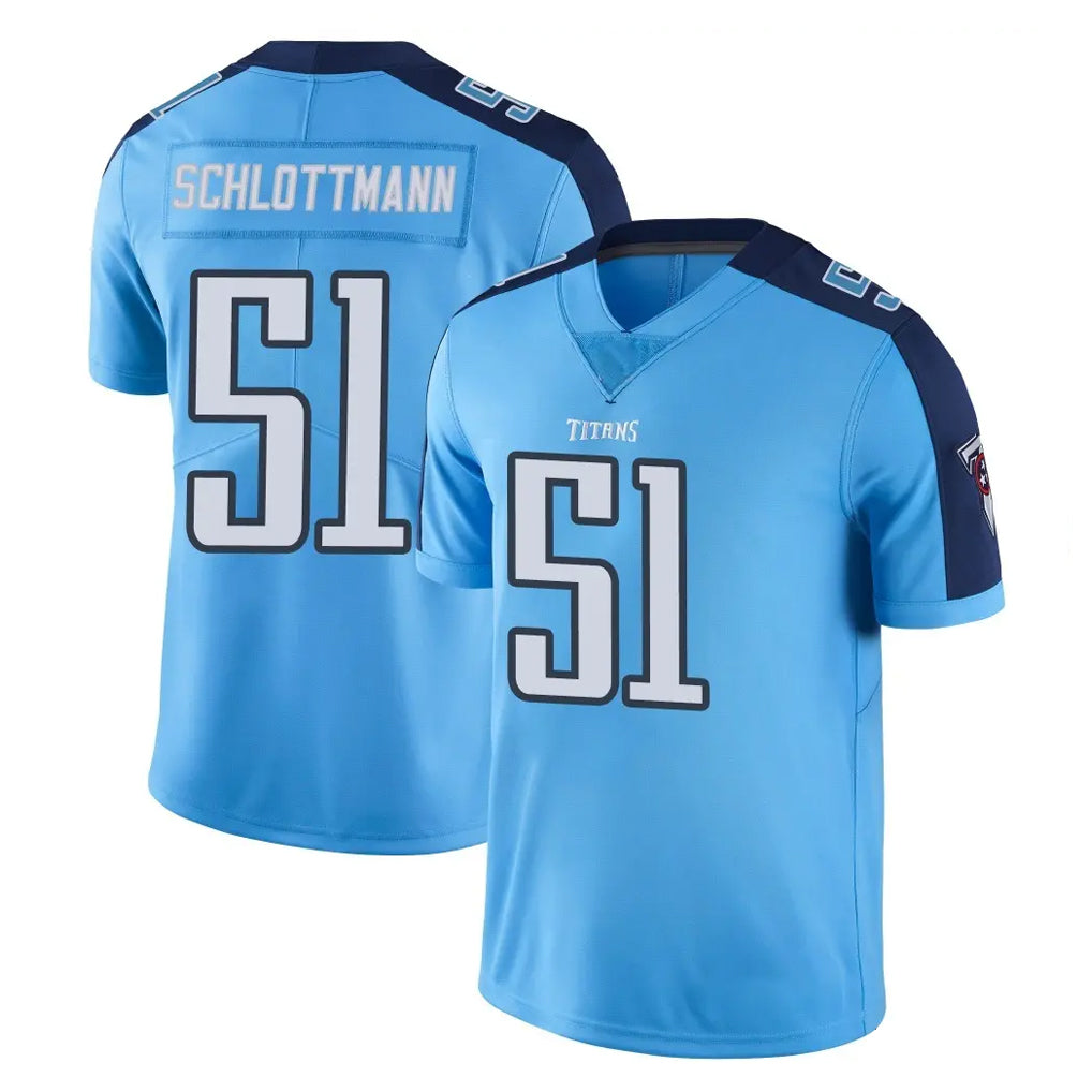 T.Titans #51 Austin Schlottmann Player Light Blue Limited Color Rush Home Game Qdoa Stitched Jerseys