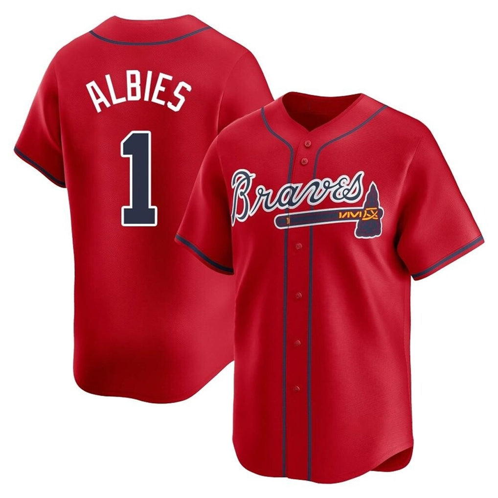 A.Braves #1 Ozzie Albies Player Red Limited Home Game Qdoa Stitched Jerseys