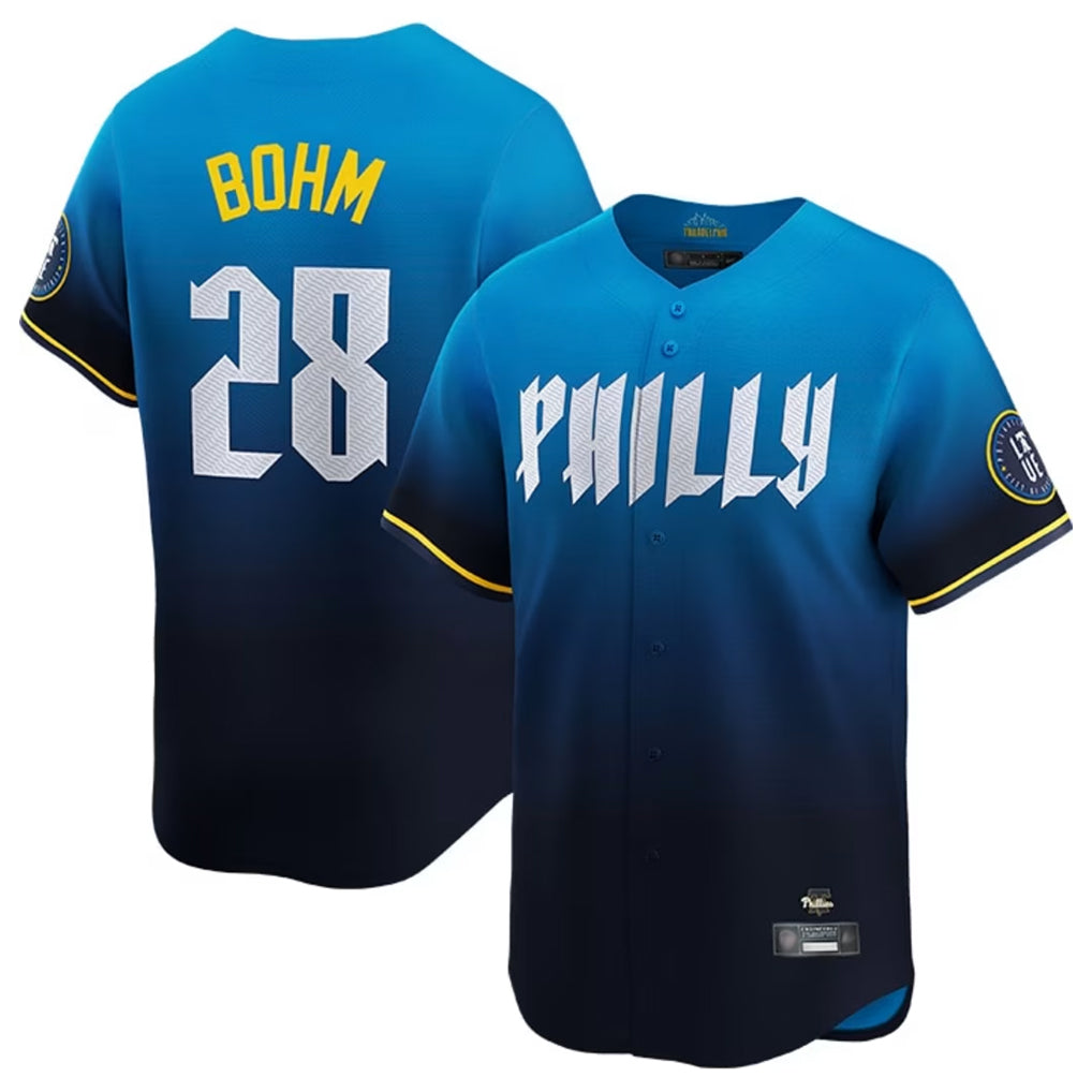 P.Phillies #28 Alec Bohm Player Blue City Connect Home Limited Qdoa Stitched Jerseys