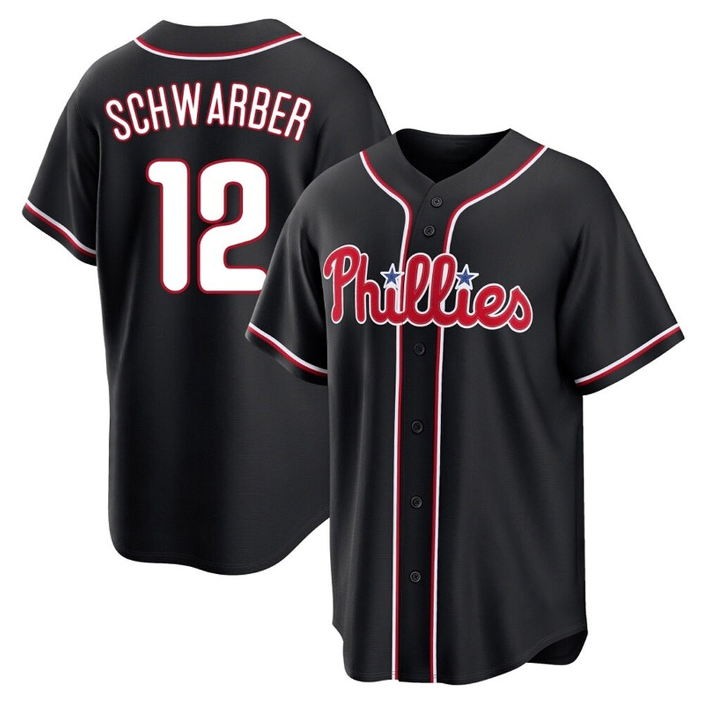 P.Phillies #12 Kyle Schwarber Player Black Fashion Out Home Game Qdoa Stitched Jerseys