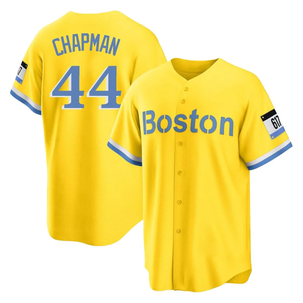 B.Red Sox #44 Aroldis Chapman Player Yellow Home Game Qdoa Stitched Jerseys