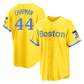 B.Red Sox #44 Aroldis Chapman Player Yellow Home Game Qdoa Stitched Jerseys