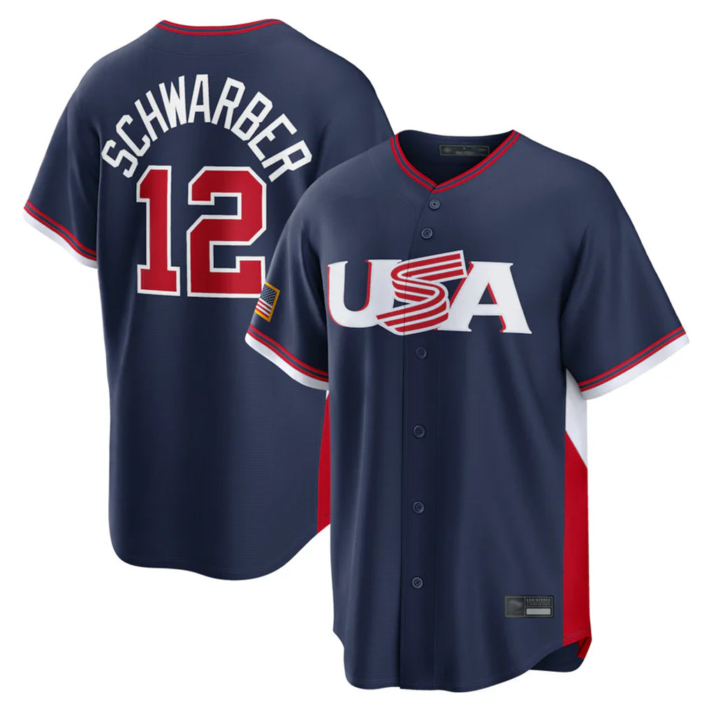 P.Phillies #12 Kyle Schwarber Player Navy USA World Classic Game Limited Qdoa Stitched Jerseys