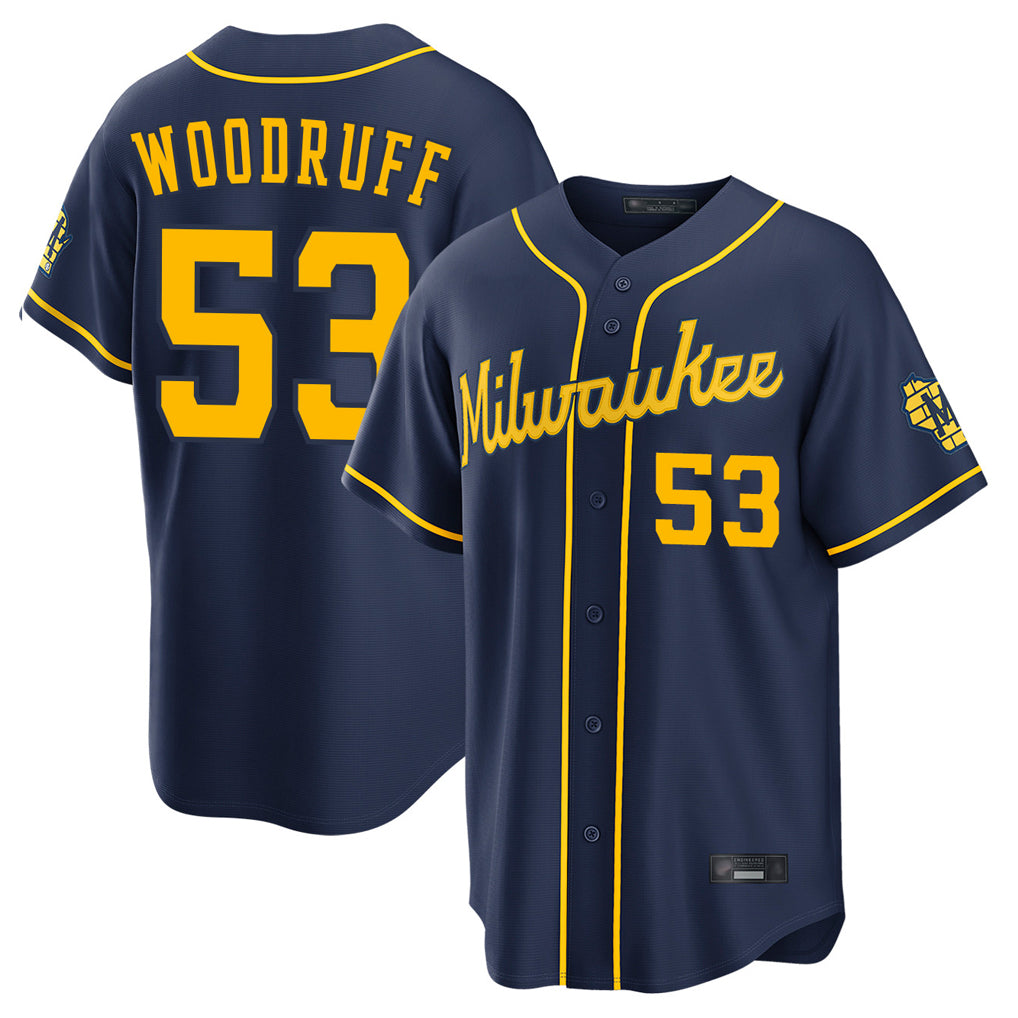 M.Brewers #53 Brandon Woodruff Player Navy Home Stadium Game Qdoa Stitched Jerseys