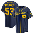 M.Brewers #53 Brandon Woodruff Player Navy Home Stadium Game Qdoa Stitched Jerseys