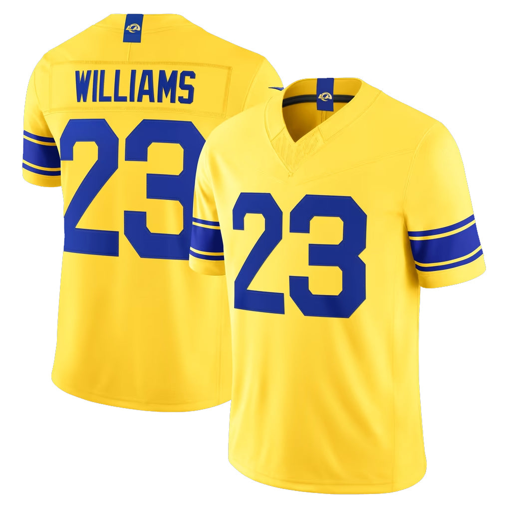 LA.Rams #23 Kyren Williams Player Gold Classic Sol Vapor F.U.S.E. Home Game Qdoa Stitched Jerseys