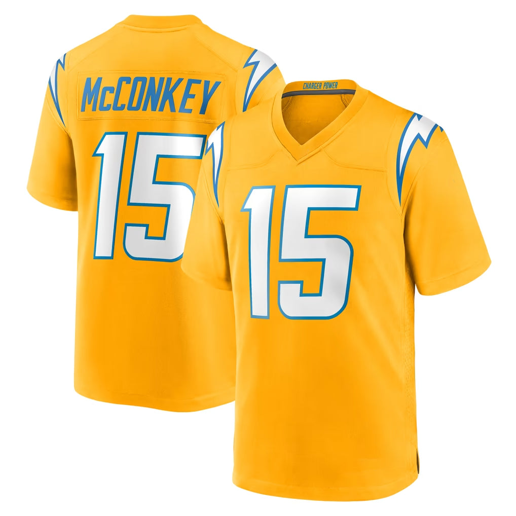 LA.Chargers #15 Ladd McConkey Player Gold Home Game Qdoa Stitched Jerseys