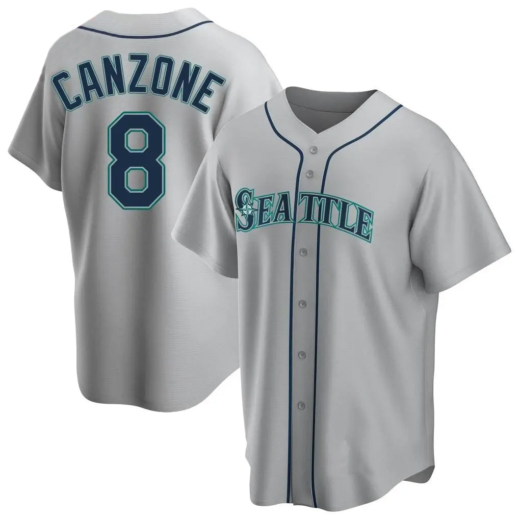 S.Mariners #8 Dominic Canzone Player Gray Home Game Qdoa Stitched Jerseys