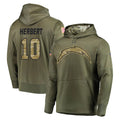LA.Chargers #10 Justin Herbert Player Olive Salute to Service Pullover Hoodies Home Game Qdoa Stitched Jerseys