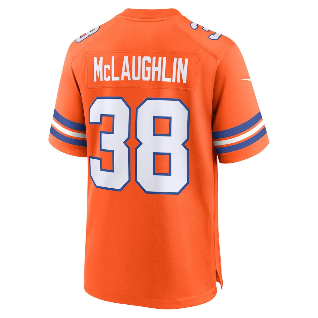 Qdoa D.Broncos #38 Jaleel McLaughlin Orange Mile High Collection 1977 Throwback Player Game Jersey