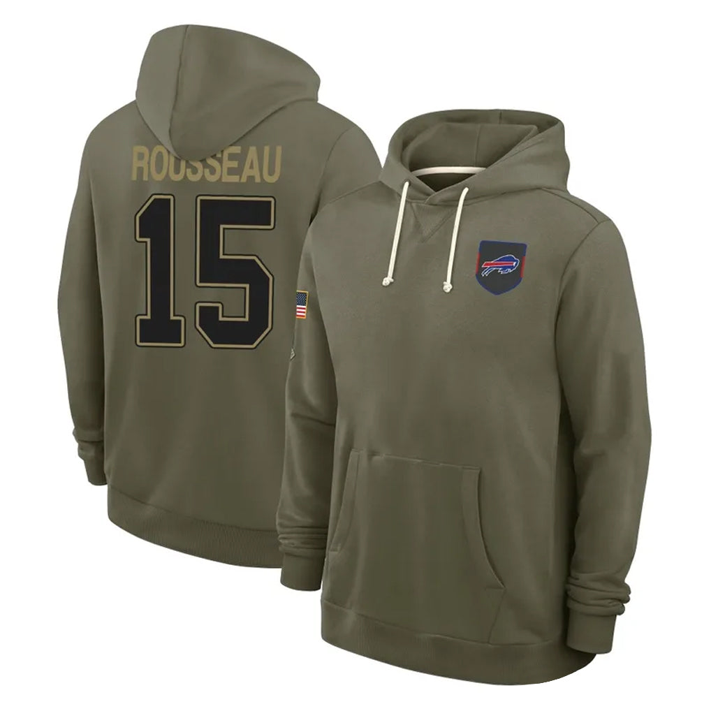 B.Bills #15 Greg Rousseau Player Olive 2025 Salute to Service Hoodies Qdoa Stitched Jerseys