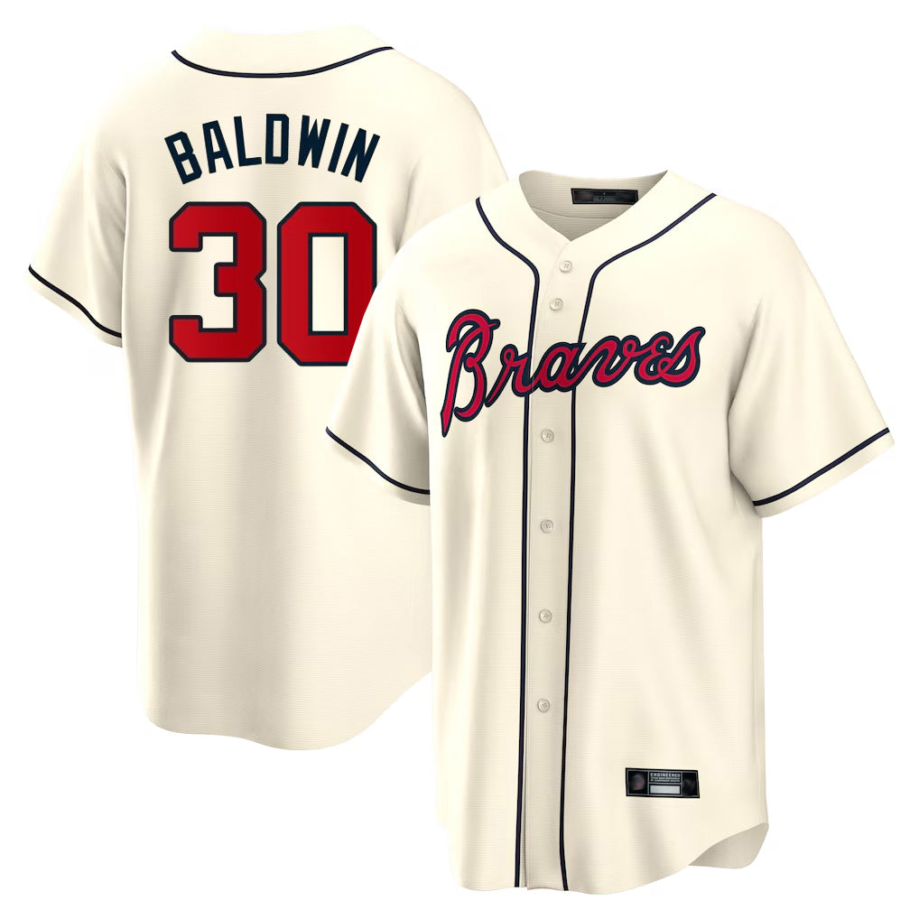 A.Braves #30 Drake Baldwin Player Cream Home Game Qdoa Stitched Jerseys