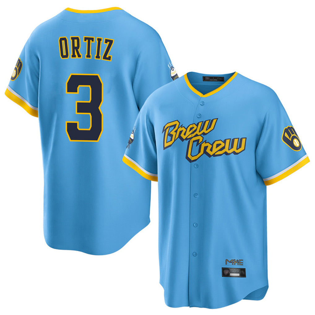 M.Brewers #3 Joey Ortiz Player Light Blue City Connect Home Game Qdoa Stitched Jerseys