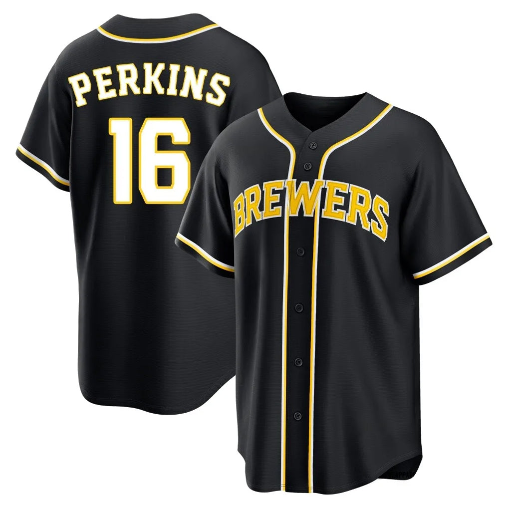 M.Brewers #16 Blake Perkins Player Black Fashion Out Home Game Qdoa Stitched Jerseys