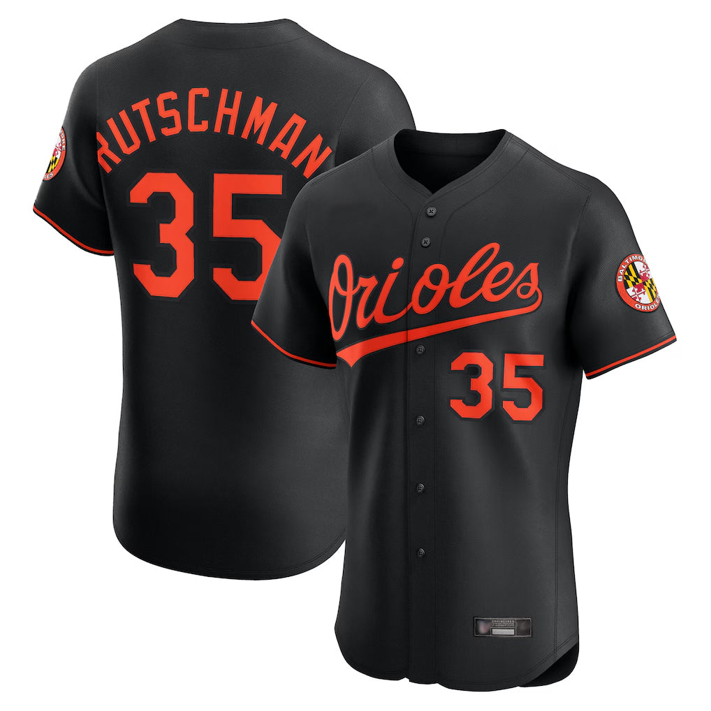 B.Orioles #35 Adley Rutschman Player Black Limited Elite Home Game Qdoa Stitched Jerseys