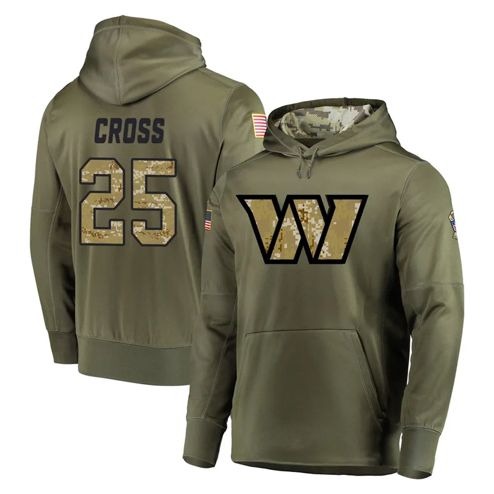 W.Commanders #25 Nick Cross Player Olive Salute to Service Pullover Hoodie Limited Home Game Qdoa Stitched Jerseys