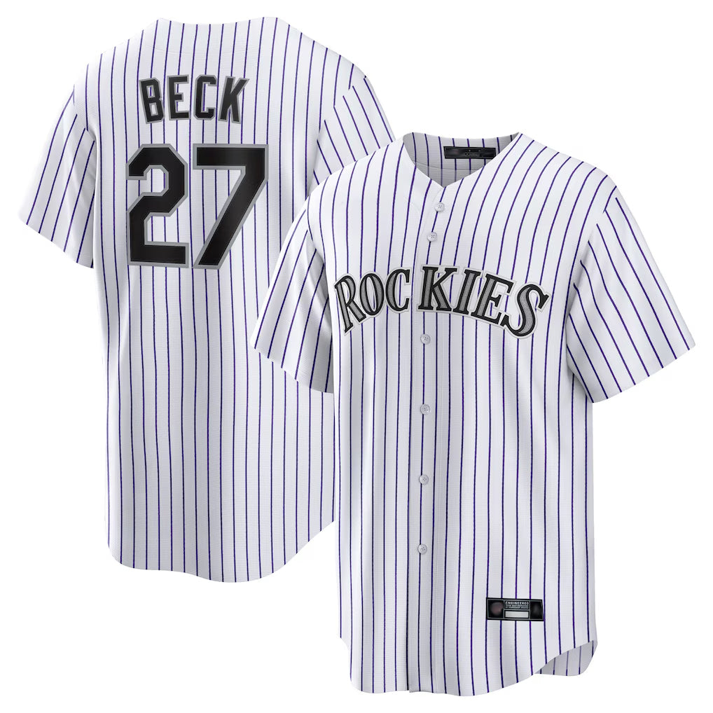 C.Rockies #27 Jordan Beck Player White Game Home Qdoa Stitched Jerseys