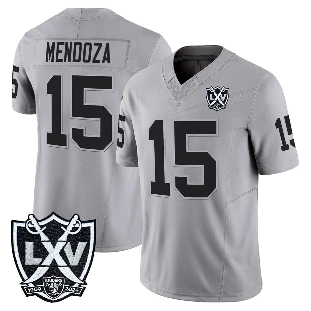 LV.Raiders #15 Fernando Mendoza Player Gray 2026 Vapor Limited Home Game Qdoa Stitched Jerseys