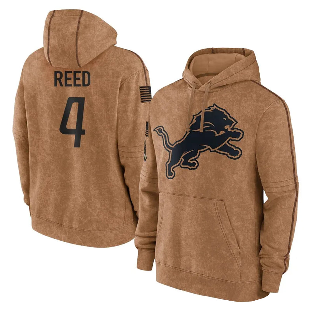 D.Lions #4 D.J. Reed Player Brown Salute to Service Hoodies Limited Game Qdoa Stitched Jerseys