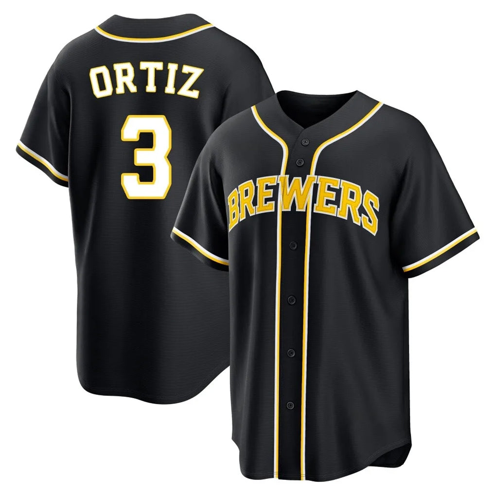 M.Brewers #3 Joey Ortiz Player Black Fashion Out Home Game Qdoa Stitched Jerseys