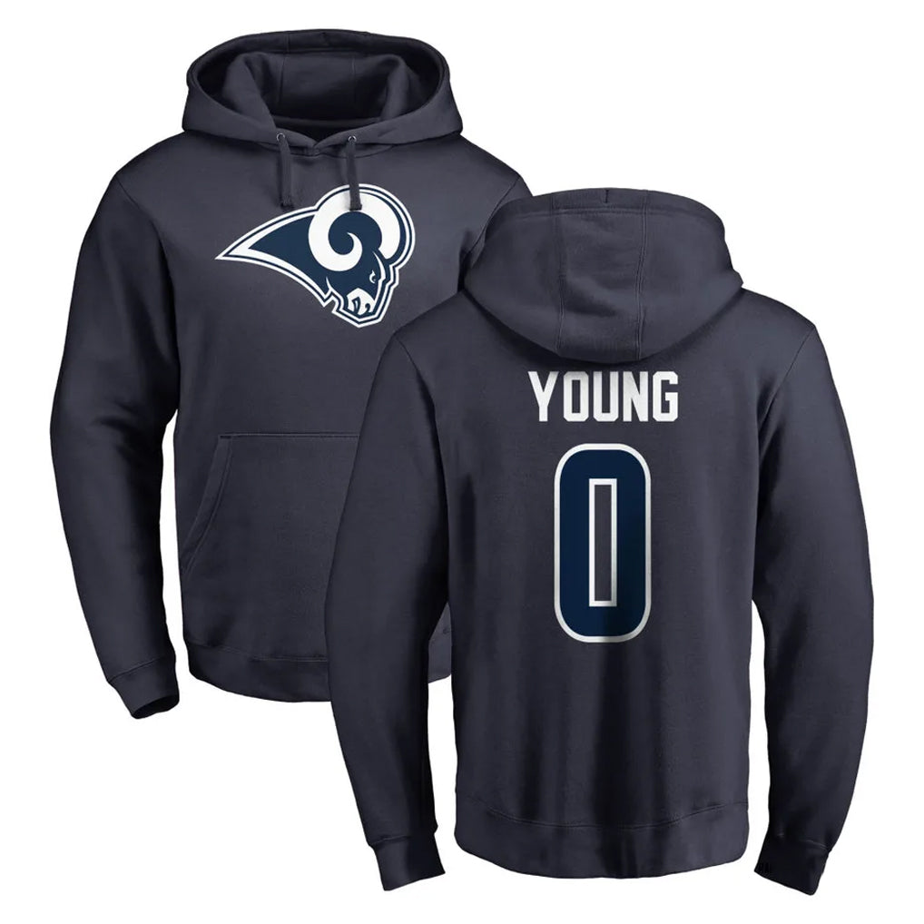 LA.Rams #0 Byron Young Player Navy Pullover Hoodie Limited Game Qdoa Stitched Jerseys