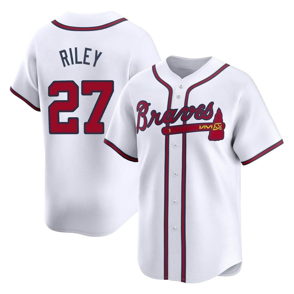 A.Braves #27 Austin Riley Player White Limited Home Game Qdoa Stitched Jerseys