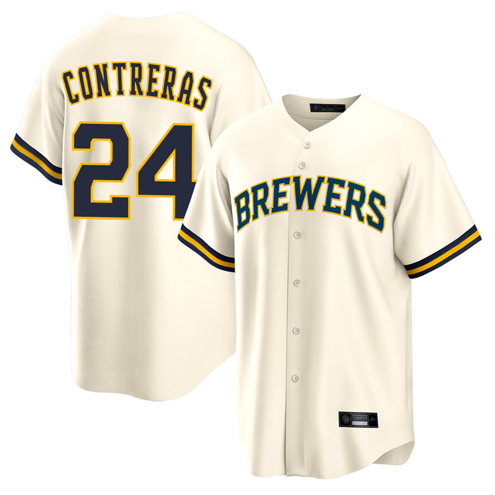 M.Brewers #24 William Contreras Player Cream Home Game Qdoa Stitched Jerseys