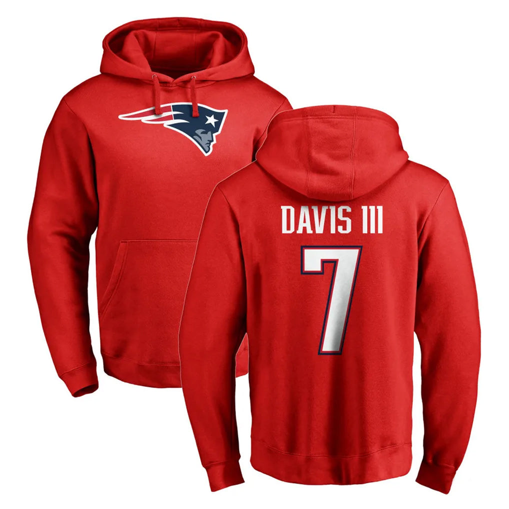 NE.Patriots #7 Carlton Davis III Player Red LOGO Pullover Hoodies Home Game Qdoa Stitched Jerseys
