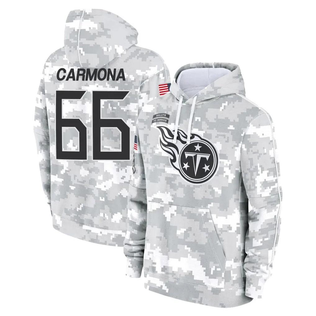 T.Titans #66 Fernando Carmona Jr. Player Camo Arctic Salute to Service Pullover Hoodies Home Game Qdoa Stitched Jerseys