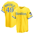 B.Red Sox #49 Tim Wakefield Player Yellow Home Game Qdoa Stitched Jerseys