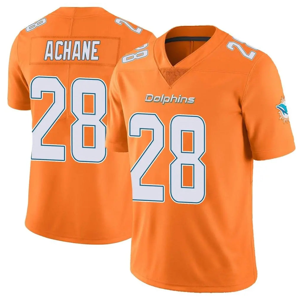 M.Dolphins #28 De'Von Achane Player Orange Limited Home Game Qdoa Stitched Jerseys