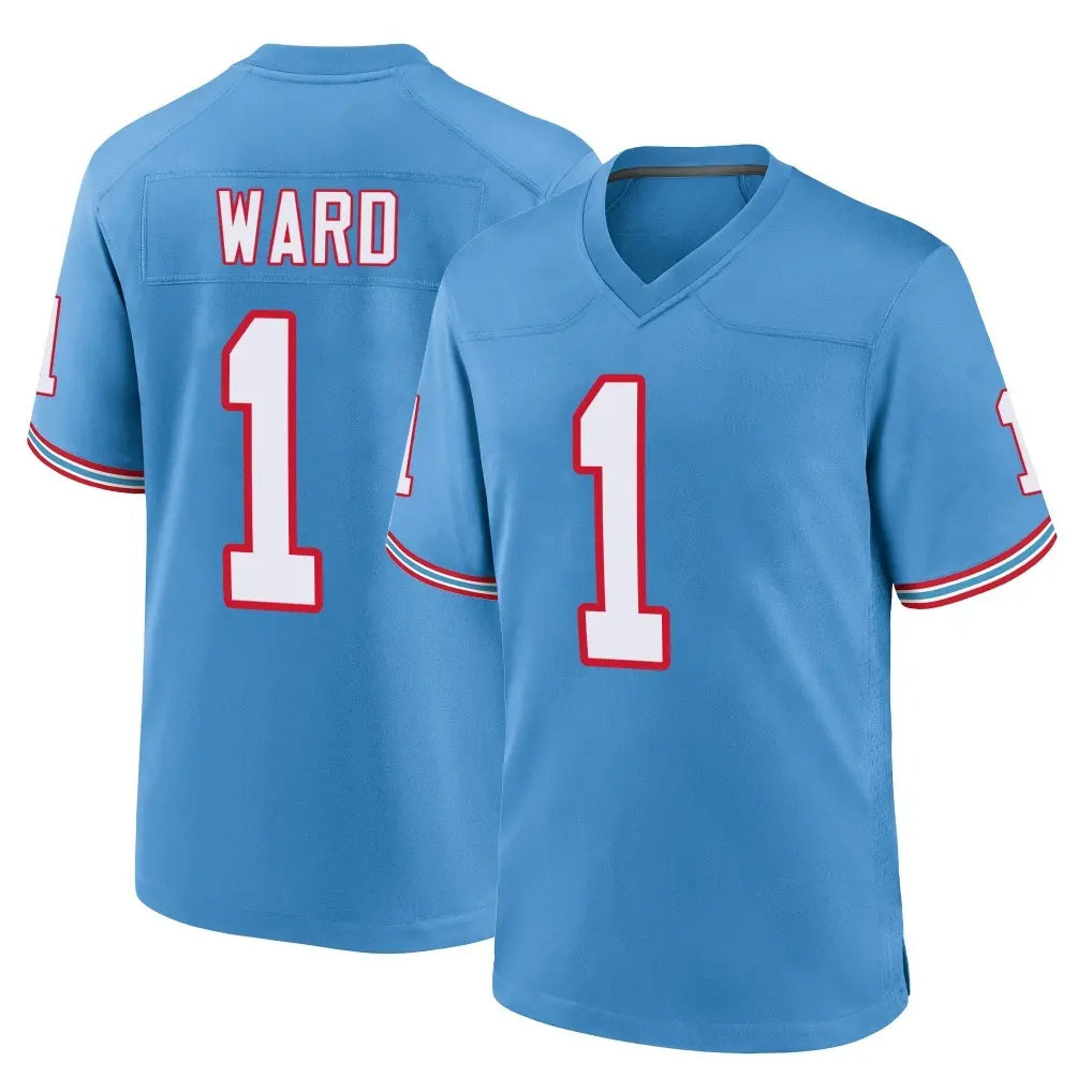T.Titans #1 Cam Ward Player Light Blue Oilers Throwback Home Game Qdoa Stitched Jerseys