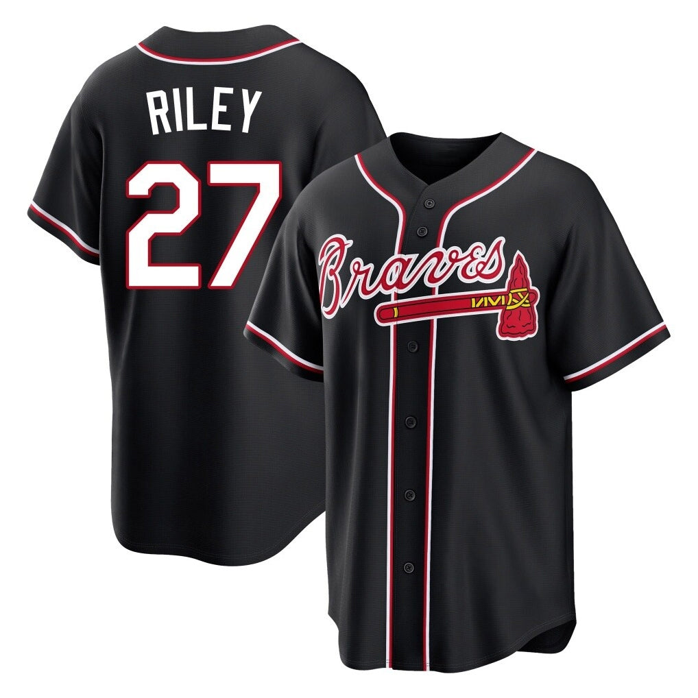 A.Braves #27 Austin Riley Player Black Fashion Out Game Qdoa Stitched Jerseys