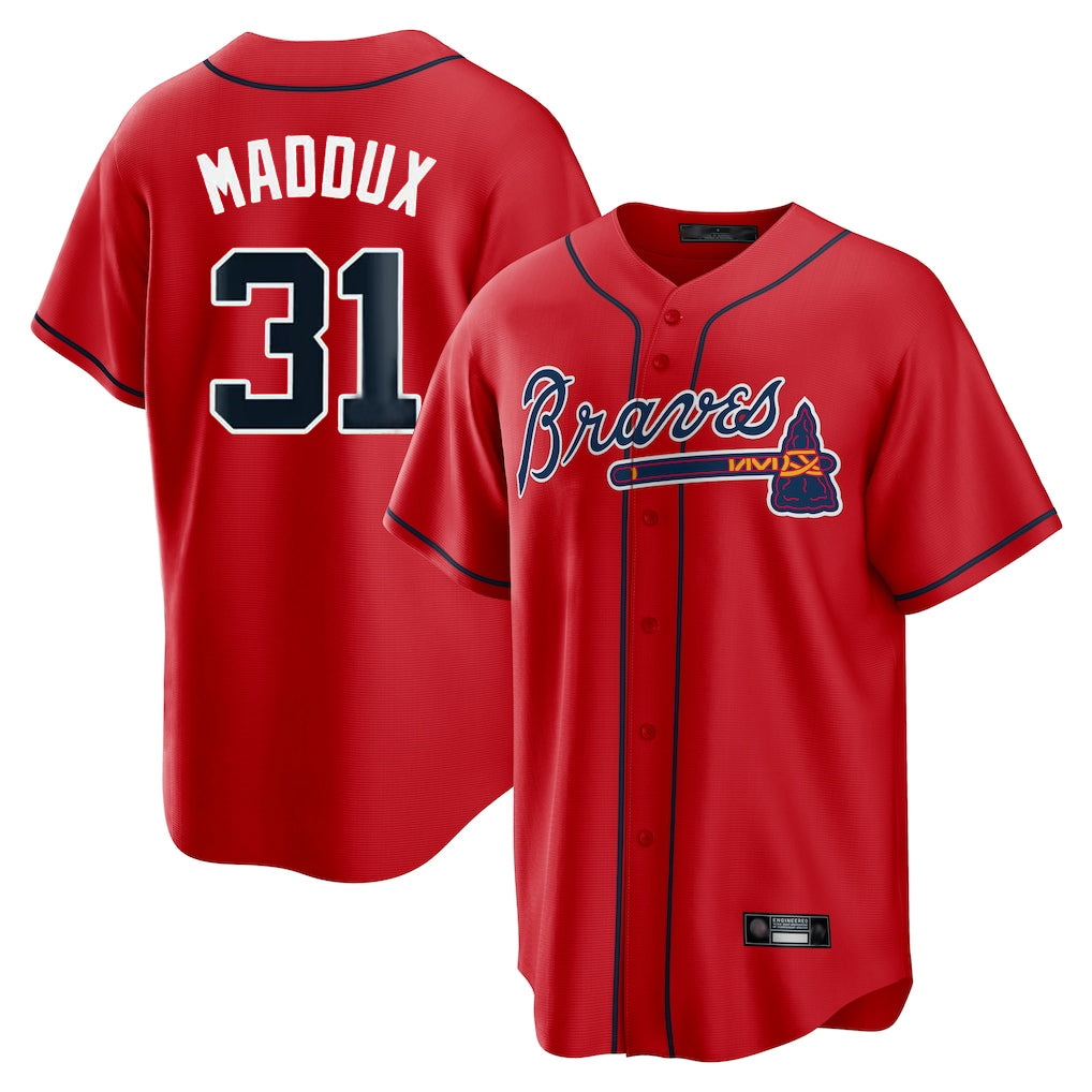 A.Braves #31 Greg Maddux Player Red Home Game Qdoa Stitched Jerseys