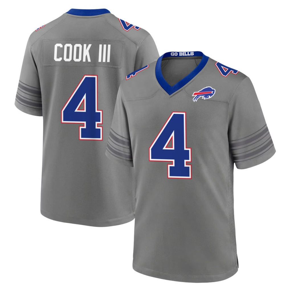 B.Bills #4 James Cook III Player Gray Nickel City Home Game Qdoa Stitched Jerseys