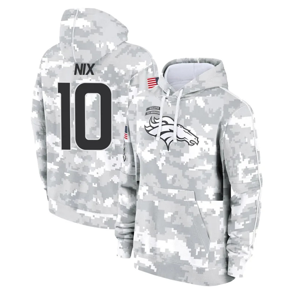 D.Broncos #10 Bo Nix Player Arctic Camo Salute to Service Hoodies Limited Game Qdoa Stitched Jerseys