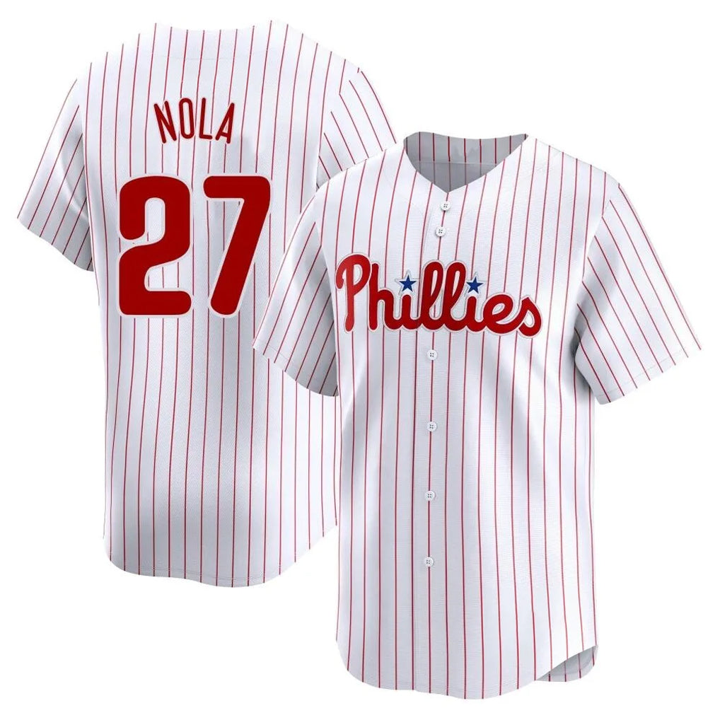 P.Phillies #27 Aaron Nola Player White Home Limited Qdoa Stitched Jerseys