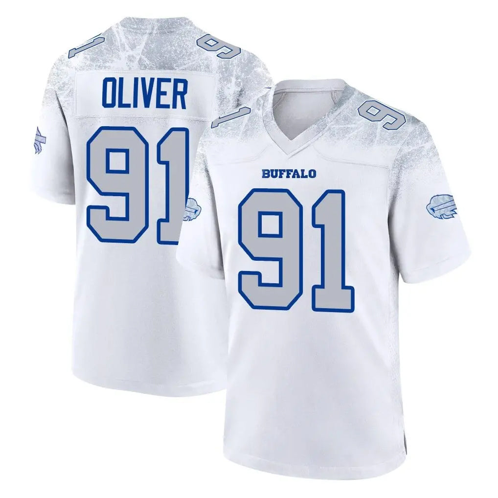 B.Bills #91 Ed Oliver Player White Rivalries Collection Game Qdoa Stitched Jerseys